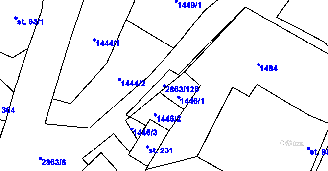 Parcela st. 2863/126 v KÚ Roudno, Katastrální mapa