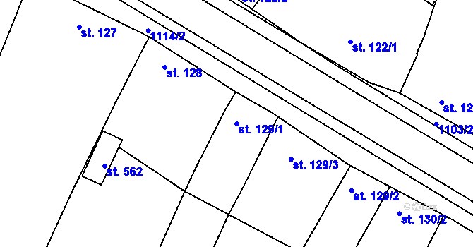 Parcela st. 129/1 v KÚ Rouchovany, Katastrální mapa