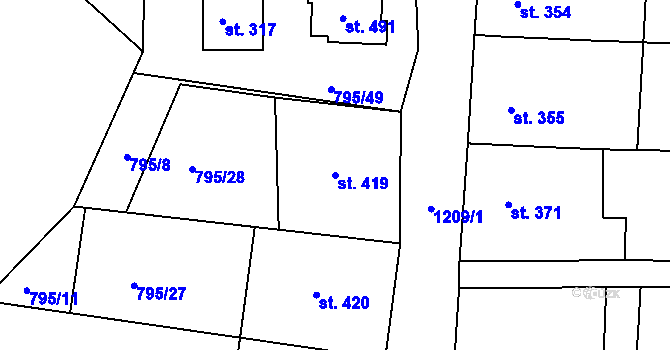 Parcela st. 419 v KÚ Rouchovany, Katastrální mapa