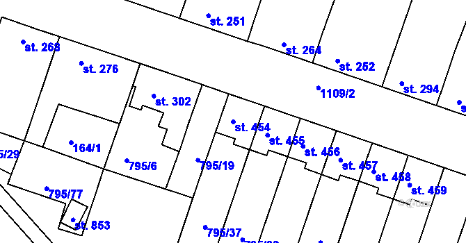 Parcela st. 454 v KÚ Rouchovany, Katastrální mapa
