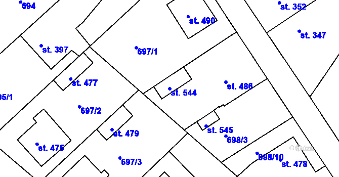 Parcela st. 544 v KÚ Rouchovany, Katastrální mapa