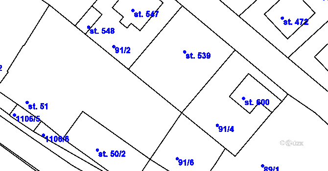 Parcela st. 91/3 v KÚ Rouchovany, Katastrální mapa
