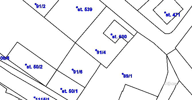 Parcela st. 91/4 v KÚ Rouchovany, Katastrální mapa