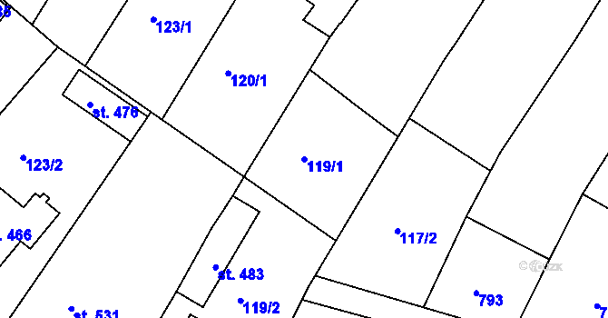 Parcela st. 119/1 v KÚ Rouchovany, Katastrální mapa