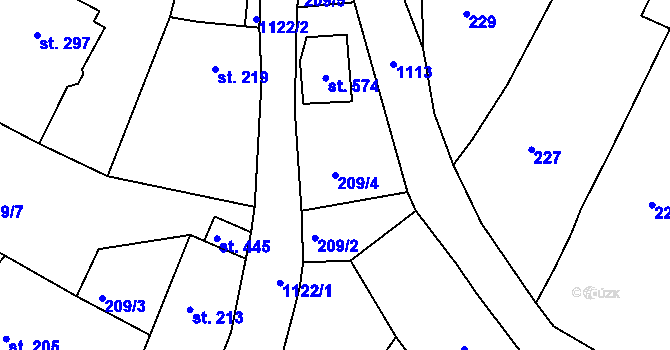 Parcela st. 209/4 v KÚ Rouchovany, Katastrální mapa