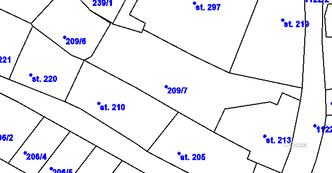 Parcela st. 209/7 v KÚ Rouchovany, Katastrální mapa
