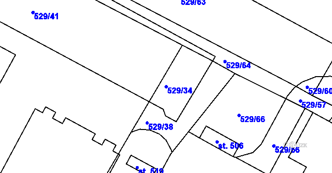 Parcela st. 529/34 v KÚ Rouchovany, Katastrální mapa