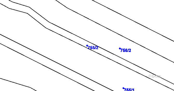 Parcela st. 755/2 v KÚ Rouchovany, Katastrální mapa