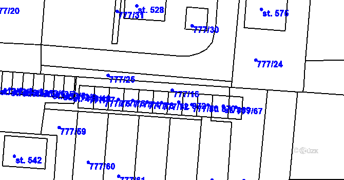 Parcela st. 777/16 v KÚ Rouchovany, Katastrální mapa