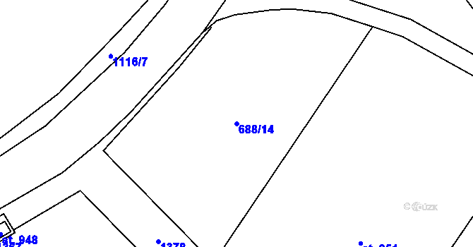 Parcela st. 688/14 v KÚ Rouchovany, Katastrální mapa