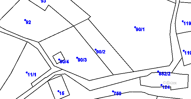 Parcela st. 90/2 v KÚ Šemíkovice, Katastrální mapa