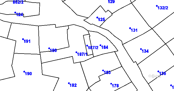 Parcela st. 187/2 v KÚ Šemíkovice, Katastrální mapa