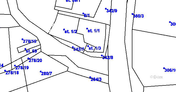 Parcela st. 1/3 v KÚ Bolkov u Roupova, Katastrální mapa