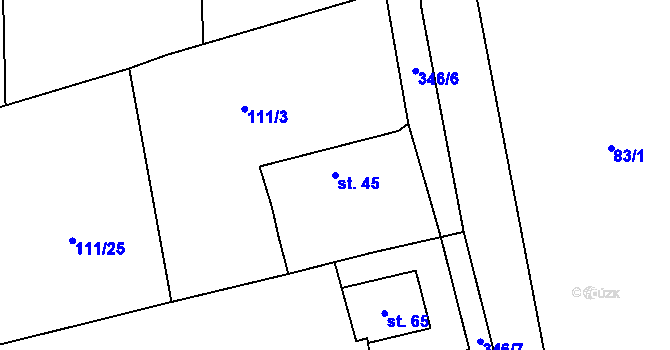 Parcela st. 45 v KÚ Bolkov u Roupova, Katastrální mapa