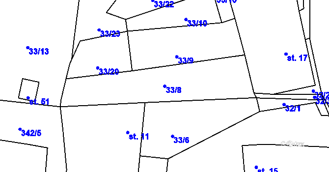 Parcela st. 33/8 v KÚ Bolkov u Roupova, Katastrální mapa