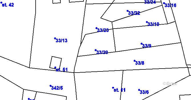 Parcela st. 33/20 v KÚ Bolkov u Roupova, Katastrální mapa
