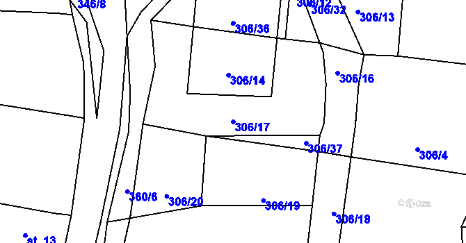 Parcela st. 306/17 v KÚ Bolkov u Roupova, Katastrální mapa