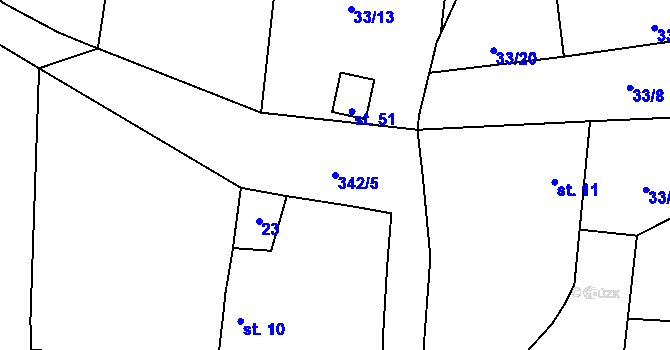 Parcela st. 342/5 v KÚ Bolkov u Roupova, Katastrální mapa