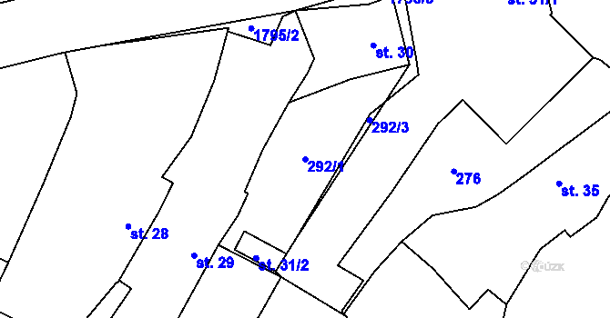 Parcela st. 292/1 v KÚ Roupov, Katastrální mapa