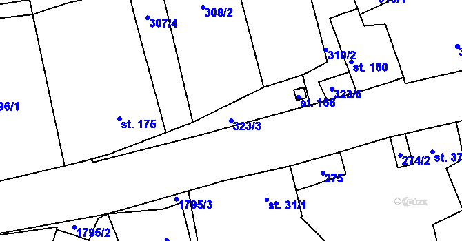 Parcela st. 323/3 v KÚ Roupov, Katastrální mapa