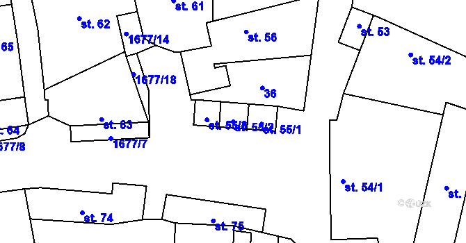 Parcela st. 55/2 v KÚ Rousínov u Rakovníka, Katastrální mapa