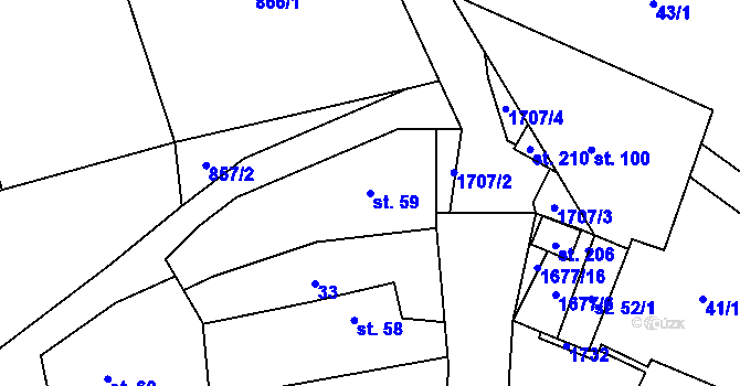 Parcela st. 59 v KÚ Rousínov u Rakovníka, Katastrální mapa
