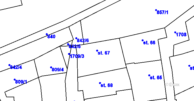 Parcela st. 67 v KÚ Rousínov u Rakovníka, Katastrální mapa