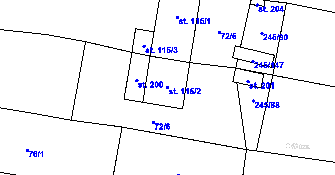 Parcela st. 115/2 v KÚ Rousínov u Rakovníka, Katastrální mapa