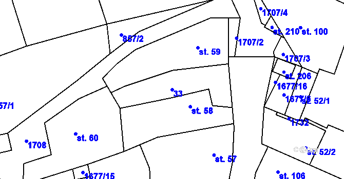 Parcela st. 33 v KÚ Rousínov u Rakovníka, Katastrální mapa