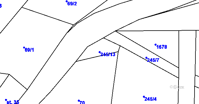 Parcela st. 245/13 v KÚ Rousínov u Rakovníka, Katastrální mapa
