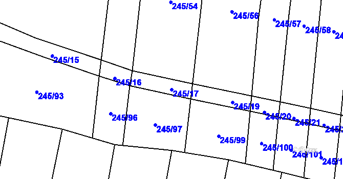 Parcela st. 245/17 v KÚ Rousínov u Rakovníka, Katastrální mapa