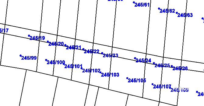 Parcela st. 245/23 v KÚ Rousínov u Rakovníka, Katastrální mapa