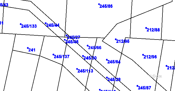 Parcela st. 245/66 v KÚ Rousínov u Rakovníka, Katastrální mapa