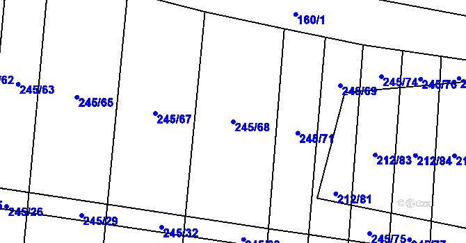 Parcela st. 245/68 v KÚ Rousínov u Rakovníka, Katastrální mapa