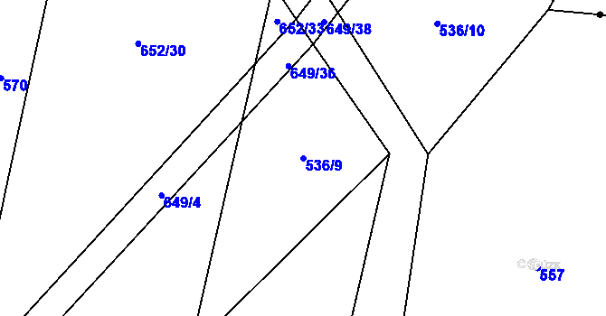 Parcela st. 536/9 v KÚ Rousínov u Rakovníka, Katastrální mapa
