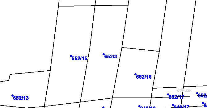 Parcela st. 652/3 v KÚ Rousínov u Rakovníka, Katastrální mapa