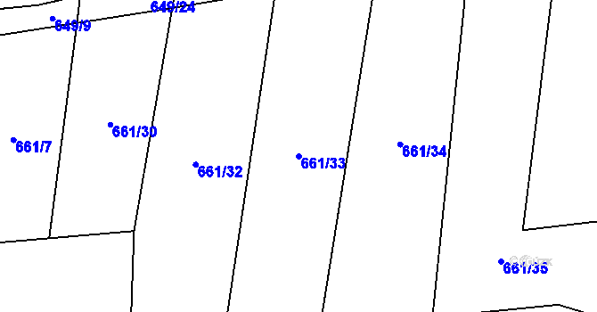 Parcela st. 661/33 v KÚ Rousínov u Rakovníka, Katastrální mapa