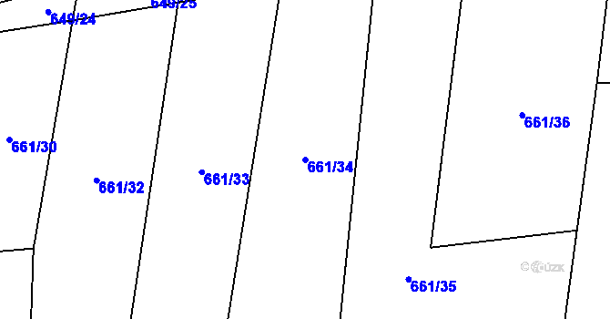 Parcela st. 661/34 v KÚ Rousínov u Rakovníka, Katastrální mapa