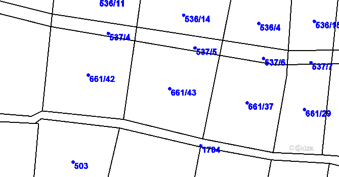 Parcela st. 661/43 v KÚ Rousínov u Rakovníka, Katastrální mapa