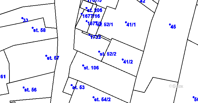Parcela st. 52/2 v KÚ Rousínov u Rakovníka, Katastrální mapa
