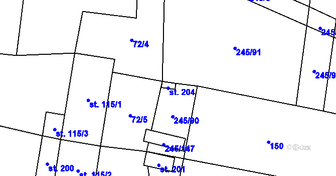 Parcela st. 204 v KÚ Rousínov u Rakovníka, Katastrální mapa
