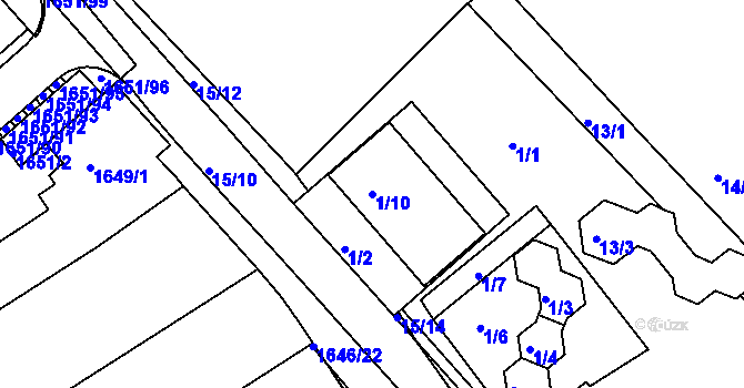 Parcela st. 1/10 v KÚ Rousínov u Vyškova, Katastrální mapa