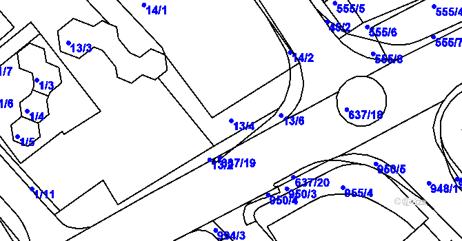 Parcela st. 13/4 v KÚ Rousínov u Vyškova, Katastrální mapa