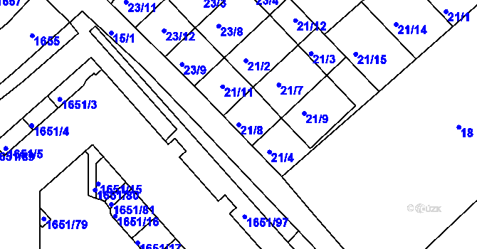 Parcela st. 21/8 v KÚ Rousínov u Vyškova, Katastrální mapa