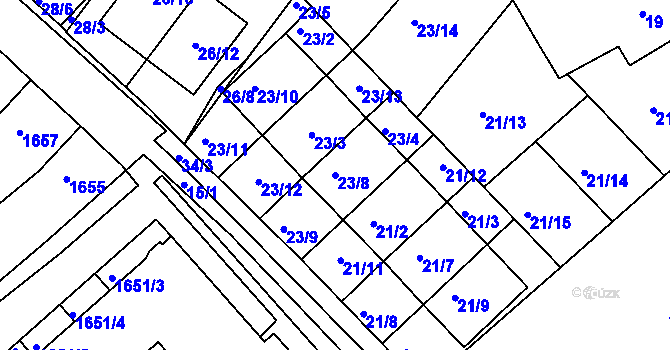 Parcela st. 23/8 v KÚ Rousínov u Vyškova, Katastrální mapa