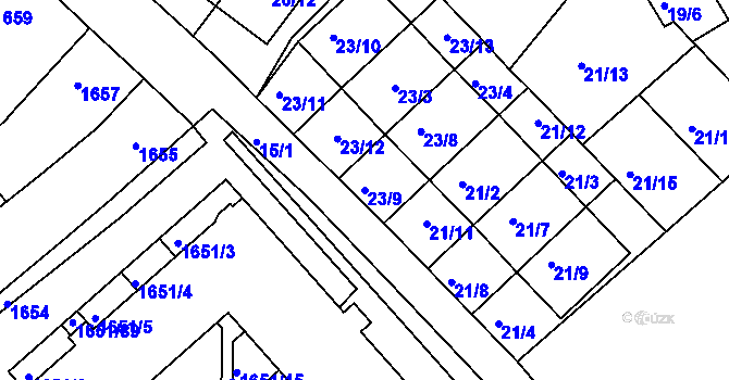 Parcela st. 23/9 v KÚ Rousínov u Vyškova, Katastrální mapa