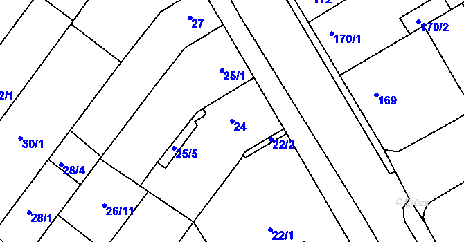 Parcela st. 24 v KÚ Rousínov u Vyškova, Katastrální mapa