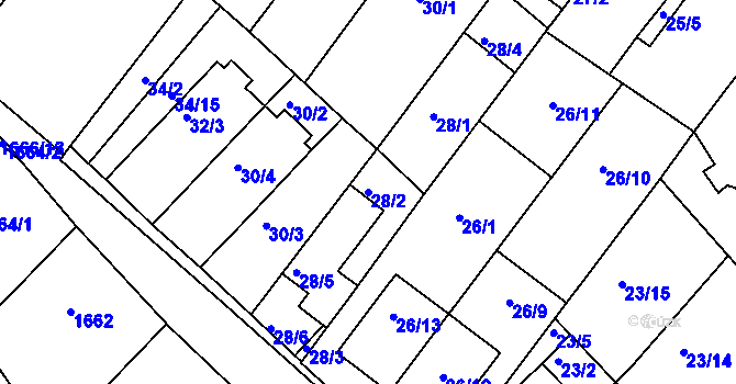 Parcela st. 28/2 v KÚ Rousínov u Vyškova, Katastrální mapa