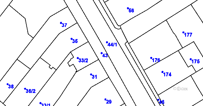 Parcela st. 43 v KÚ Rousínov u Vyškova, Katastrální mapa