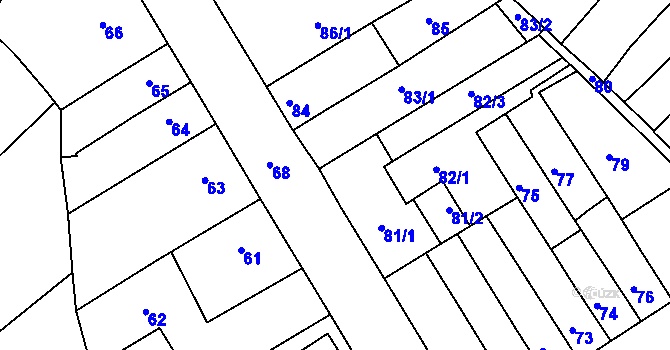 Parcela st. 82/2 v KÚ Rousínov u Vyškova, Katastrální mapa